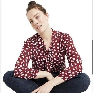 J. Crew Womens Medium Tie Neck Button Up Shirt Long Sleeve Blouse Top